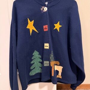 Jerzees Women's Navy Sweater Cape with Star and Tree Design